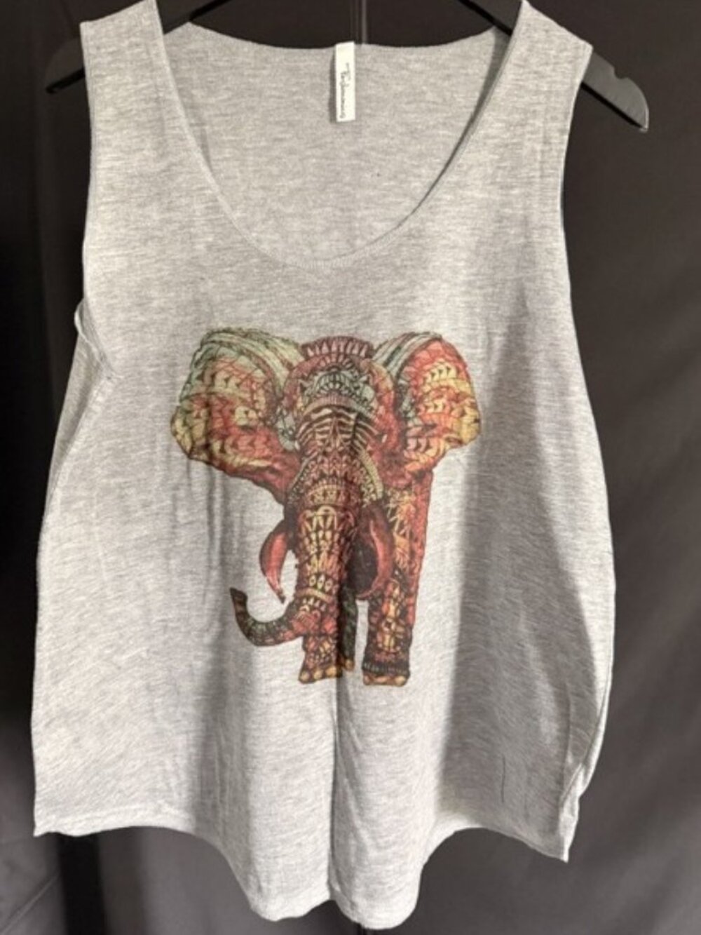 Soft tank top with henna-style elephant graphic